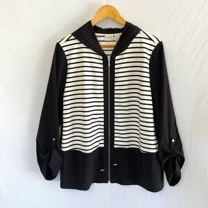 CHICO'S ZENERGY Size 3 US XL Full Zip Jacket Drawstring Drop Waist Black Ecru